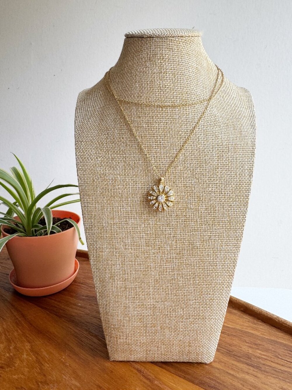 J. Crew Gold White Crystal Starburst Flower Pendant Necklace